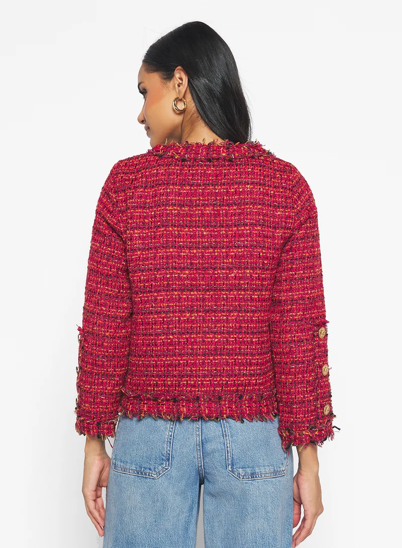 جينجر Classic Button Down Tweed Jacket