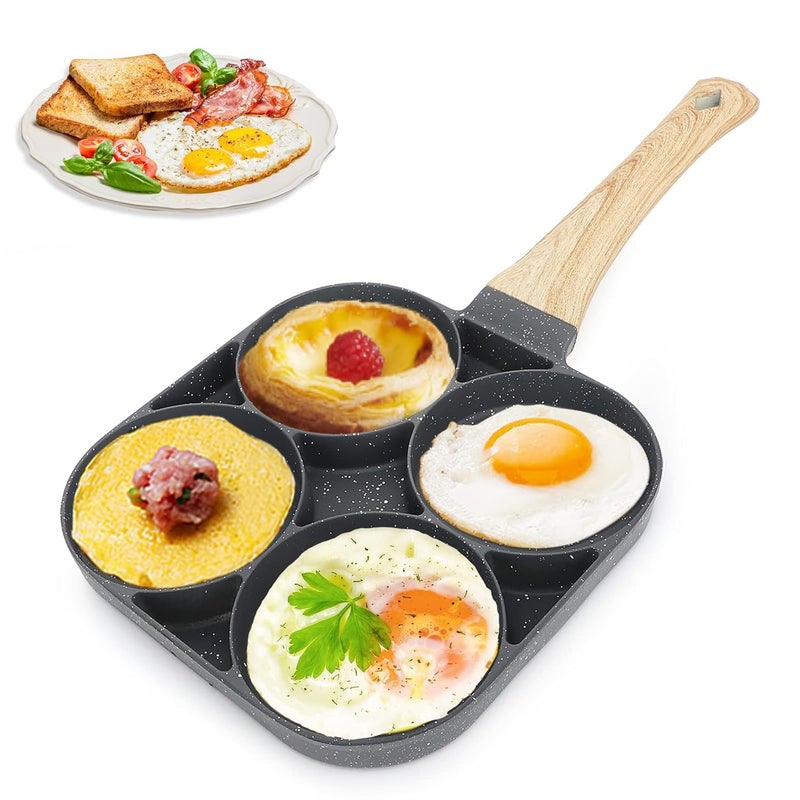 DIKSUL DIKSUL 4 Hole Non Stick Egg Frying Pan 4 partition Egg Pan with Detachable Wooden Handle Suitable for Gas Stove Induction for Multi Snack Maker Fried Egg Pancake Steaks Hamburger  - Image 1