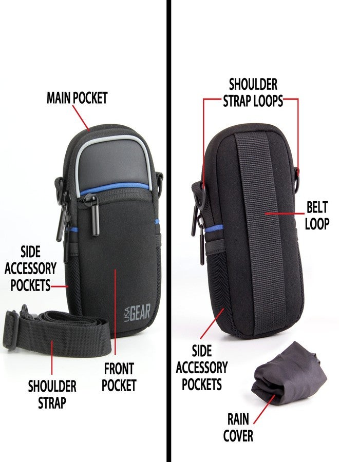USA GEAR Compact Camera Case (Black) Point and Shoot Camera Bag with Accessory Pockets, Rain Cover and Shoulder Strap - Compatible with Sony CyberShot, Canon PowerShot ELPH, Nikon COOLPIX and More - Image 3
