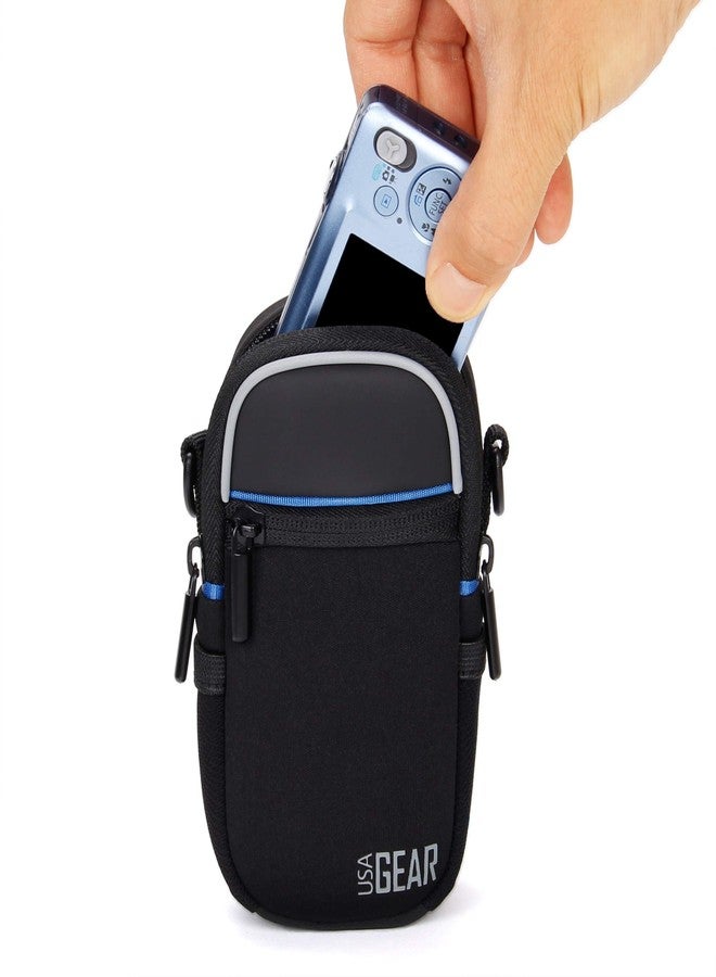 USA GEAR Compact Camera Case (Black) Point and Shoot Camera Bag with Accessory Pockets, Rain Cover and Shoulder Strap - Compatible with Sony CyberShot, Canon PowerShot ELPH, Nikon COOLPIX and More - Image 4