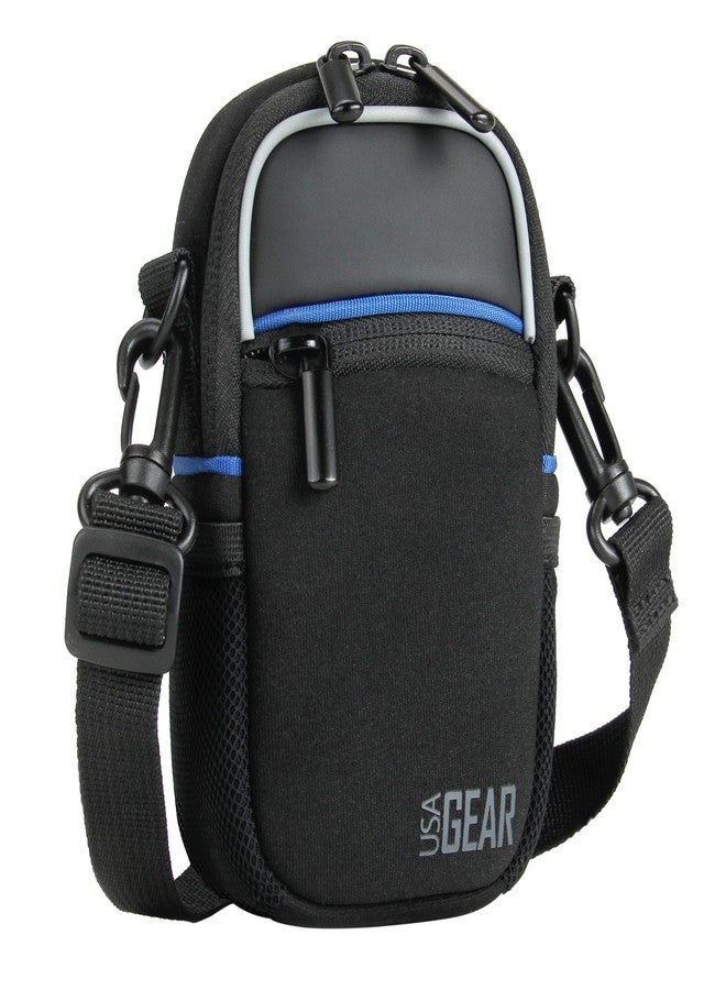 USA GEAR Compact Camera Case (Black) Point and Shoot Camera Bag with Accessory Pockets, Rain Cover and Shoulder Strap - Compatible with Sony CyberShot, Canon PowerShot ELPH, Nikon COOLPIX and More - Image 1