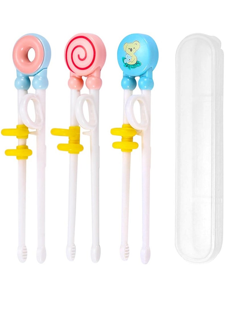 Kids Training Chopsticks Set with Silicone Rings - 3 Fun Designs Including Donut, Koala, and Lollipop with Storage Box - Image 1