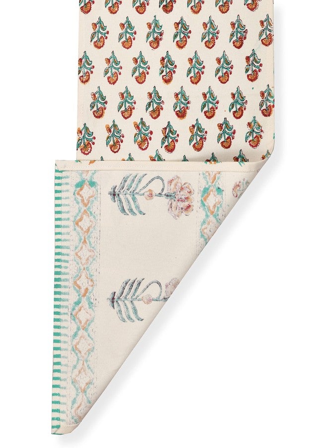 BLOCKS OF INDIA Hand Block Printed Cotton Table Runner for Center/Dining Table (13 x 72 Inches) (Turquoise Flower) - Image 4