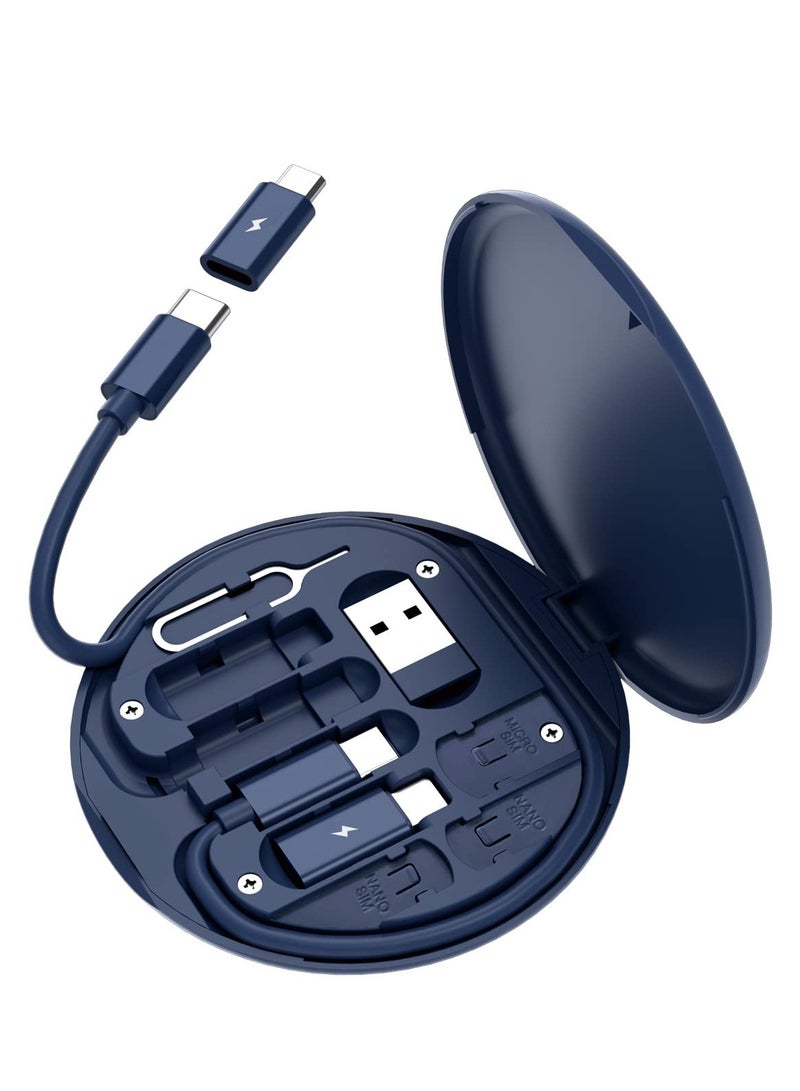USB C Adapter OTG Kit, Multi Charging Cable Case Convertor USB C to iOS Device Type C Micro Adapter Data Transfer Contains Card Slot for Traveling, Use as Phone Holder,Midnight Blue - Image 1