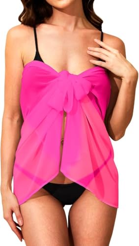 Holipick Sarong Coverups for Women Long Bathing Suit Wraps Skirt Beach Sarongs Wrap Cover Up Tassels Hot Pink - Image 5