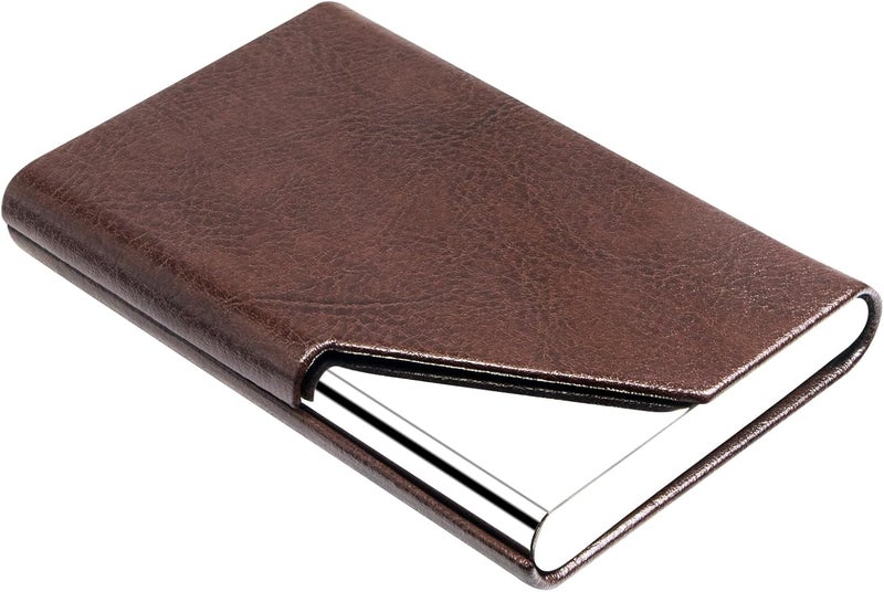 Padike Business Card Holder, Upgraded Leather Business Card Case Pocket Card Holders for Men or Women, Metal Slim Name Card Holder RFID Blocking Business Card Carrier with Magnetic Closure (Z-Coffee) - Image 1