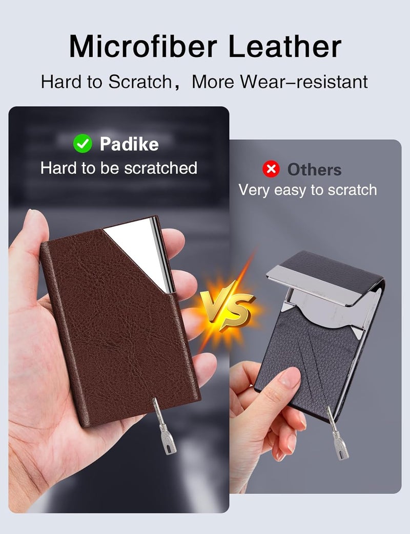 Padike Business Card Holder, Upgraded Leather Business Card Case Pocket Card Holders for Men or Women, Metal Slim Name Card Holder RFID Blocking Business Card Carrier with Magnetic Closure (Z-Coffee) - Image 3
