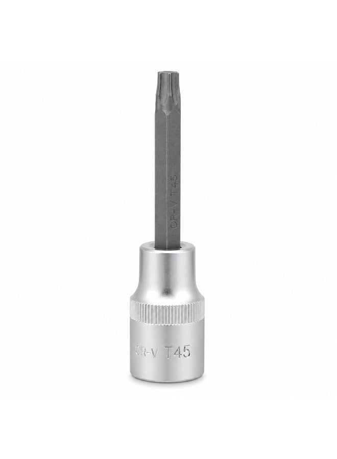 T45 Torx Bit Socket 1/2 Inch Drive, 4 Inch Long CR-V Metal Star Socket Tool For Ratchet, Car Repair, Workshop & DIY Maintenance - Image 1