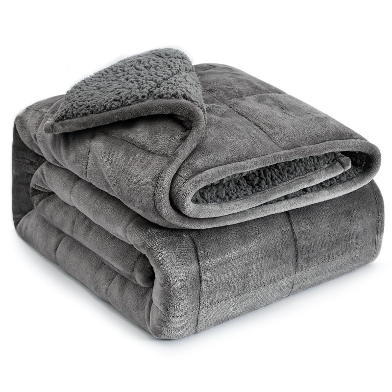 Lofus Sherpa Fleece Weighted Blanket 15 lbs Heavy Blanket with Soft Plush Flannel Reversible QueenSize Super Soft Extra Warm Cozy Fluffy Blanket 60 x 80 inches for Adult Bed Couch Grey