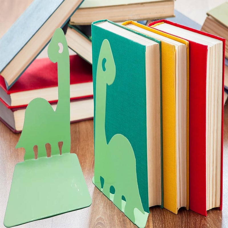Artkingdome Cartoon Dinosaur Bookends, Book Ends Racks Stand, Nonskid Slip Dino Reading Room Decor, Metal Bookends, Decorative Gift - Image 3