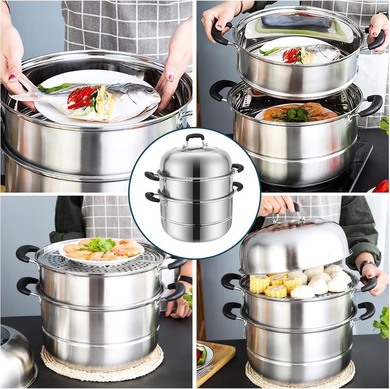 MANO Steamer Pot for Cooking 11.8 inch Steam Pots with Lid 2-tier Stainless Steel Steaming Pot Multipurpose Cookware with Handle for Vegetable, Dumpling, Stock, Sauce, Food - Image 4