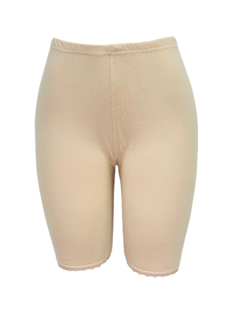 City Rose Short Inner Leggings With Elasticised Waistband Cotton Beige - Image 1