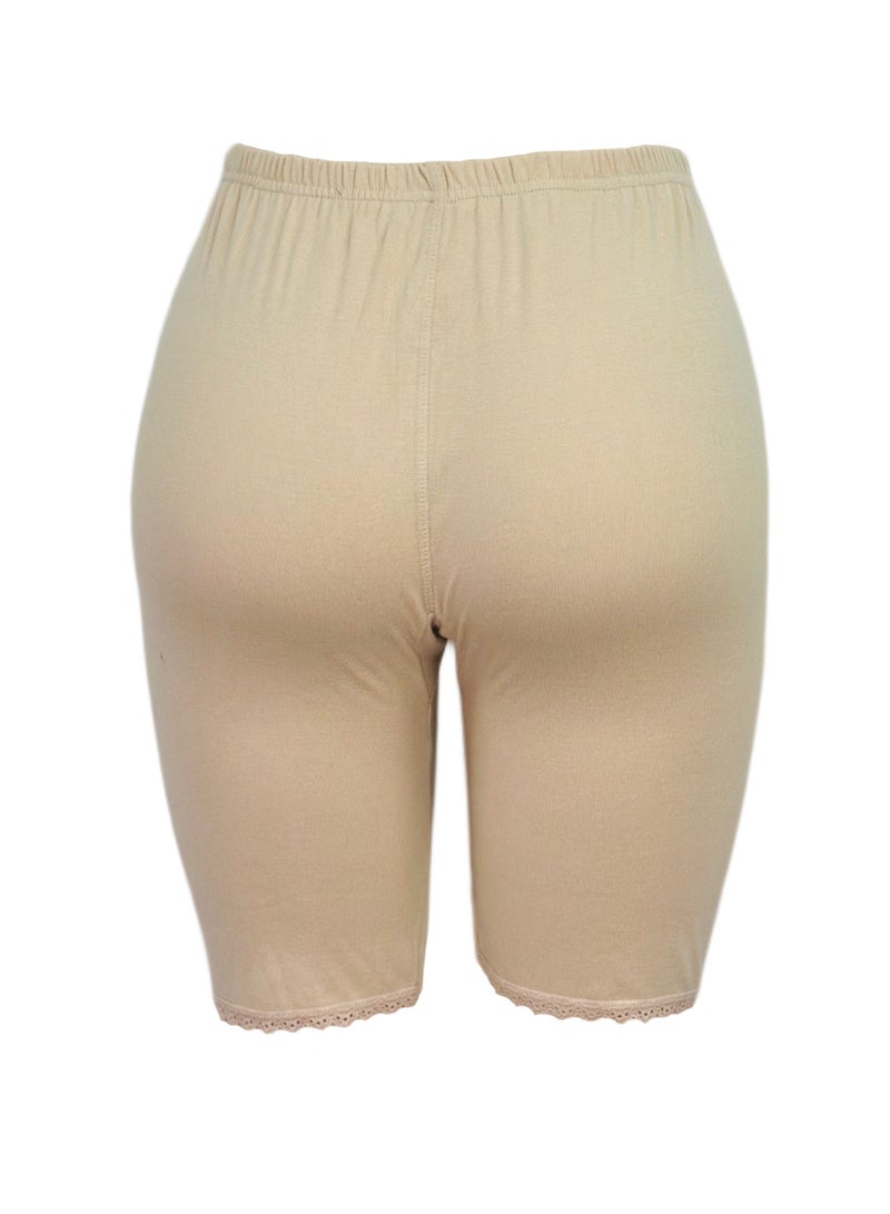 City Rose Short Inner Leggings With Elasticised Waistband Cotton Beige - Image 2