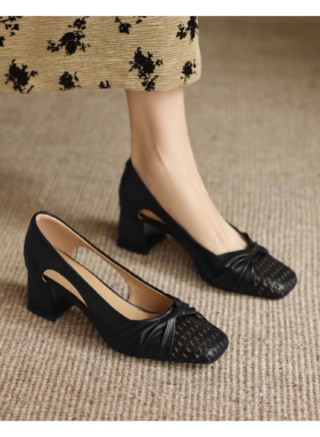Amo Elegant Breathable Hollow-out Ladies Block Heel Pumps 2025 New Arrival Versatile Women's Shoes - Image 1