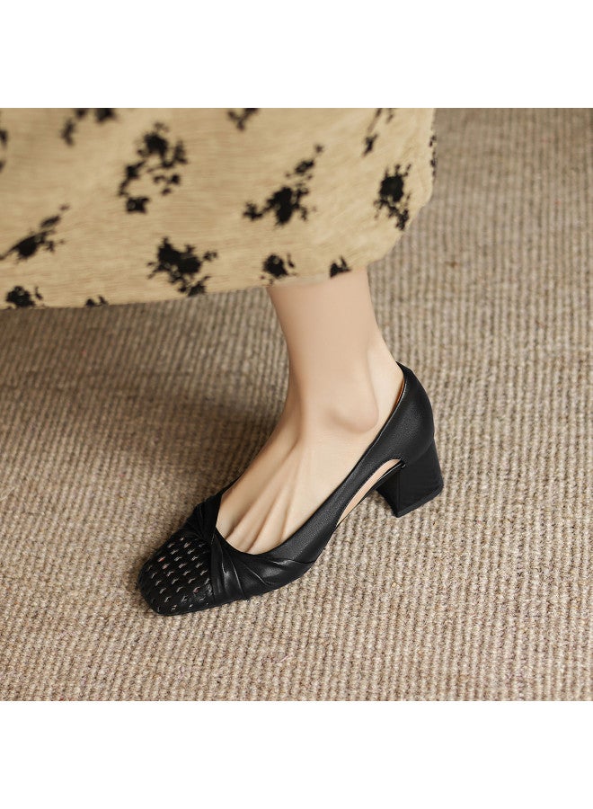 Amo Elegant Breathable Hollow-out Ladies Block Heel Pumps 2025 New Arrival Versatile Women's Shoes - Image 3