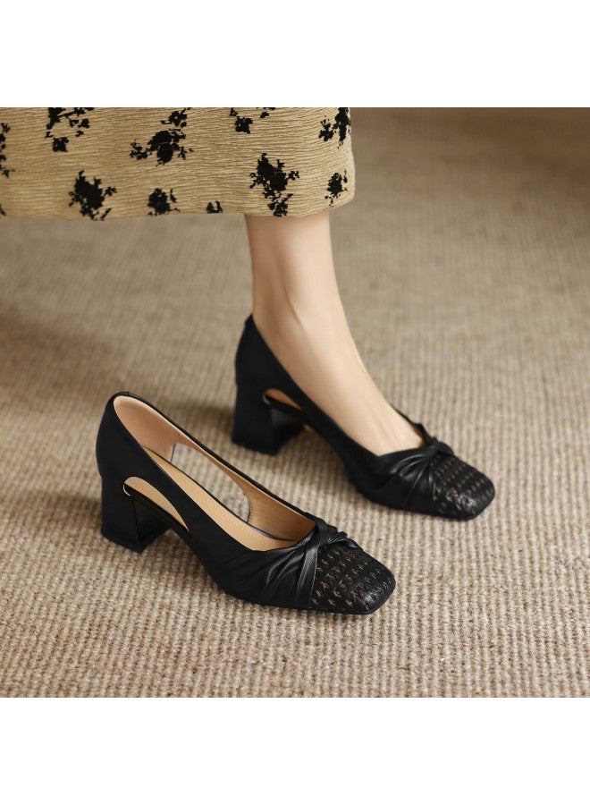Amo Elegant Breathable Hollow-out Ladies Block Heel Pumps 2025 New Arrival Versatile Women's Shoes - Image 2