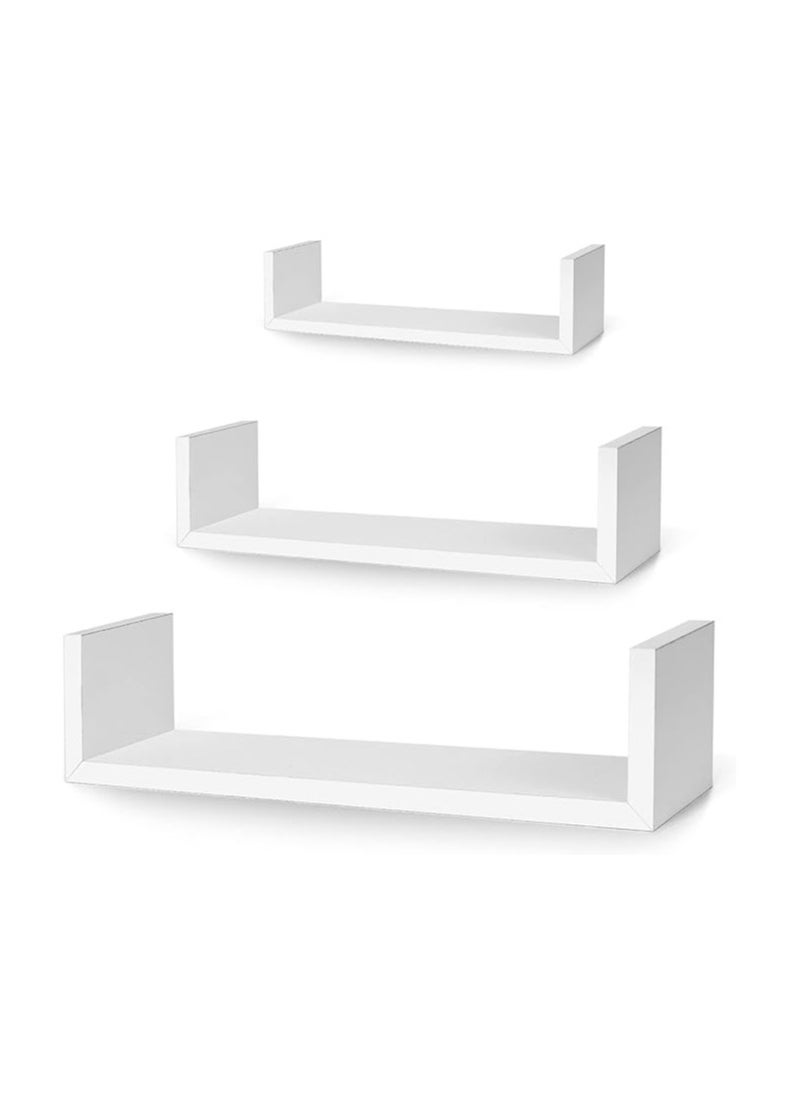 Asab - وحدة عرض رفوف حائط عائمة على شكل حرف U من بريمن، 3 رفوف، وحدة عرض لتخزين الكتب، باللون الأبيض - Image 1