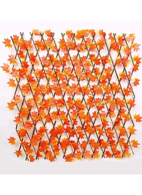 2pcs Wooden Fence with Artificial Plant Maple Leaves Orange