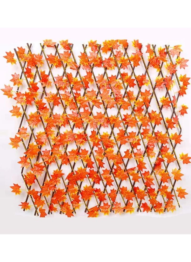 2pcs Wooden Fence with Artificial Plant Maple Leaves Orange