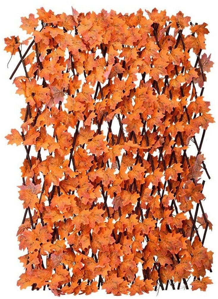 2pcs Wooden Fence with Artificial Plant Maple Leaves Orange