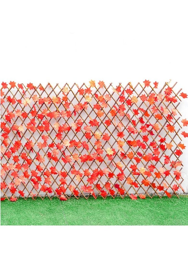 2pcs Wooden Fence with Artificial Plant Maple Leaves Orange