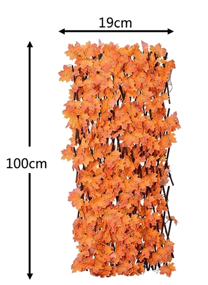 2pcs Wooden Fence with Artificial Plant Maple Leaves Orange