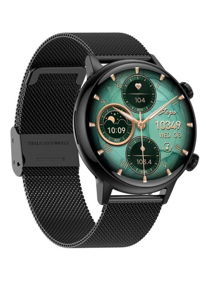 ارواق ساعة ذكية HK39، شاشة عالية الدقة 1.1 بوصة، مكالمات بلوتوث، NFC، مراقب ضغط الدم، SpO2، معدل ضربات القلب، متتبع اللياقة البدنية، مقاومة للماء - حزام شبكي فولاذي، أسود - Image 2