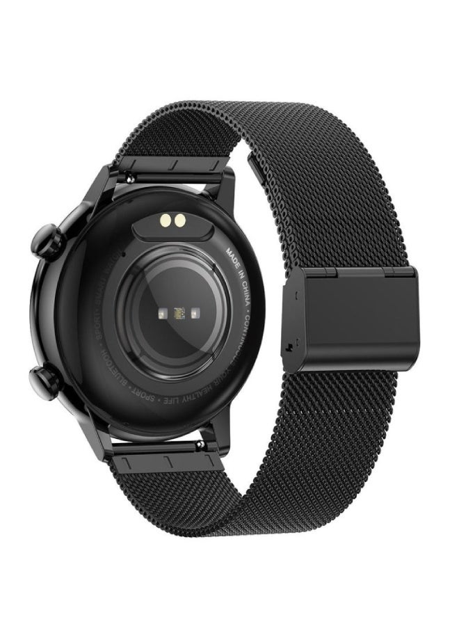 ارواق ساعة ذكية HK39، شاشة عالية الدقة 1.1 بوصة، مكالمات بلوتوث، NFC، مراقب ضغط الدم، SpO2، معدل ضربات القلب، متتبع اللياقة البدنية، مقاومة للماء - حزام شبكي فولاذي، أسود - Image 3