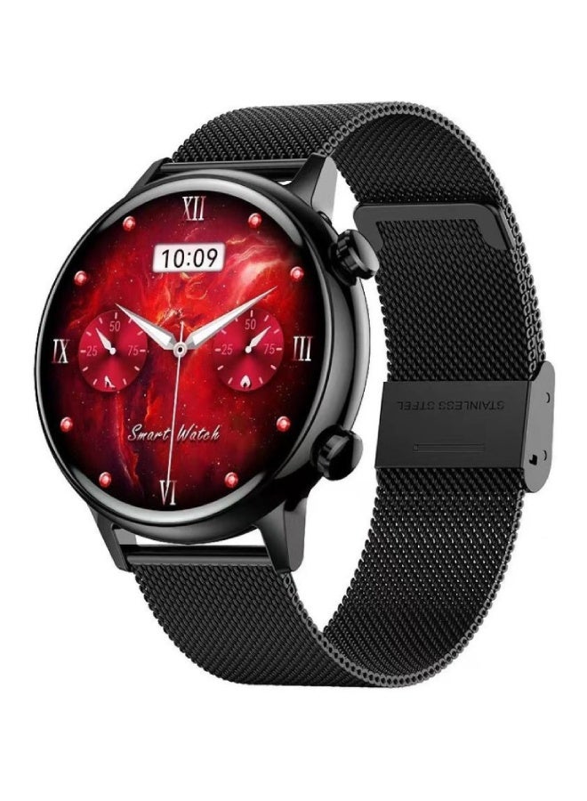 ارواق ساعة ذكية HK39، شاشة عالية الدقة 1.1 بوصة، مكالمات بلوتوث، NFC، مراقب ضغط الدم، SpO2، معدل ضربات القلب، متتبع اللياقة البدنية، مقاومة للماء - حزام شبكي فولاذي، أسود - Image 1