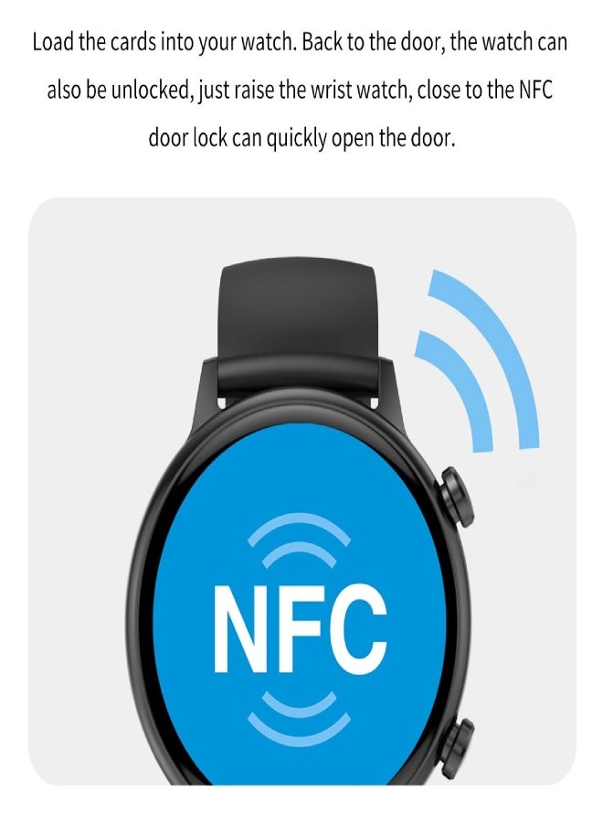 ارواق ساعة ذكية HK39، شاشة عالية الدقة 1.1 بوصة، مكالمات بلوتوث، NFC، مراقب ضغط الدم، SpO2، معدل ضربات القلب، متتبع اللياقة البدنية، مقاومة للماء - حزام شبكي فولاذي، أسود - Image 5