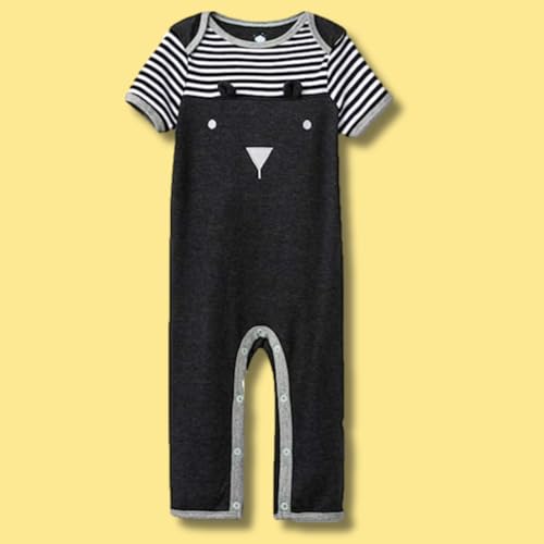 TuddyBuddy 100% Cotton Romper/Jumpsuit/Sleepsuits Set for Baby (Pack of 1 Playsuits - Black Teddy, 0-3 Months) - Image 2