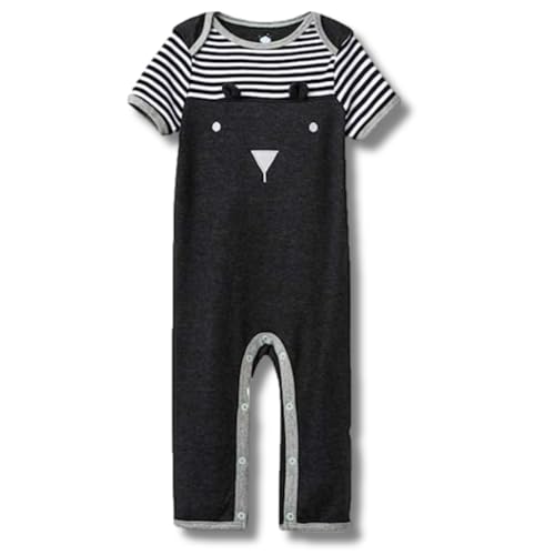 TuddyBuddy 100% Cotton Romper/Jumpsuit/Sleepsuits Set for Baby (Pack of 1 Playsuits - Black Teddy, 0-3 Months) - Image 1