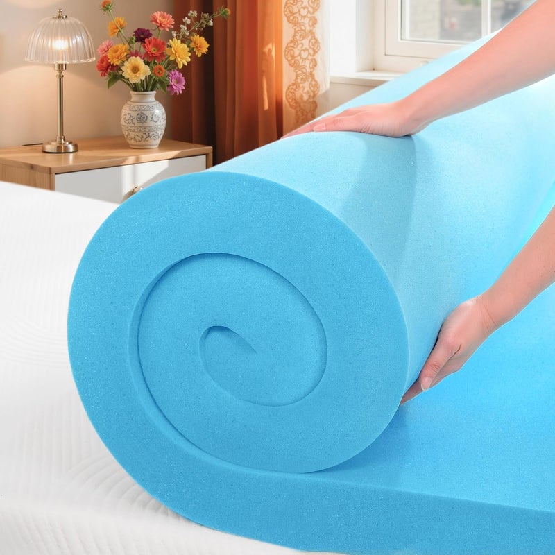 SyMax Full Mattress Topper, Gel Infused Memory Foam Mattress Topper, Soft Bed Topper Mattress Pads for Bed, Sofa, RV, CertiPUR-US Certified, Blue, 4 Inch - Image 1