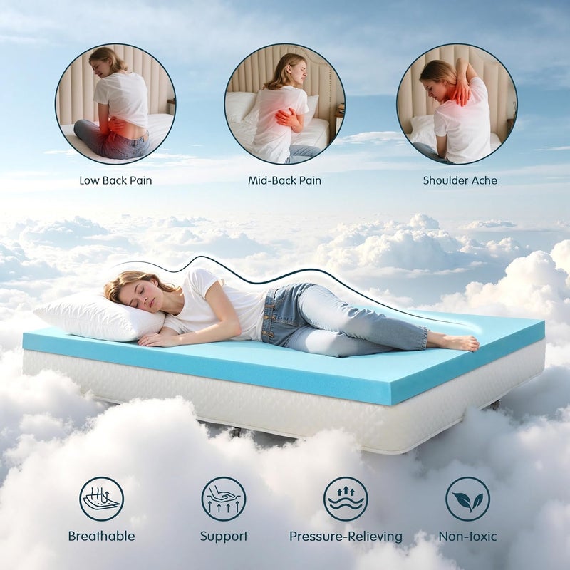 SyMax Full Mattress Topper, Gel Infused Memory Foam Mattress Topper, Soft Bed Topper Mattress Pads for Bed, Sofa, RV, CertiPUR-US Certified, Blue, 4 Inch - Image 5