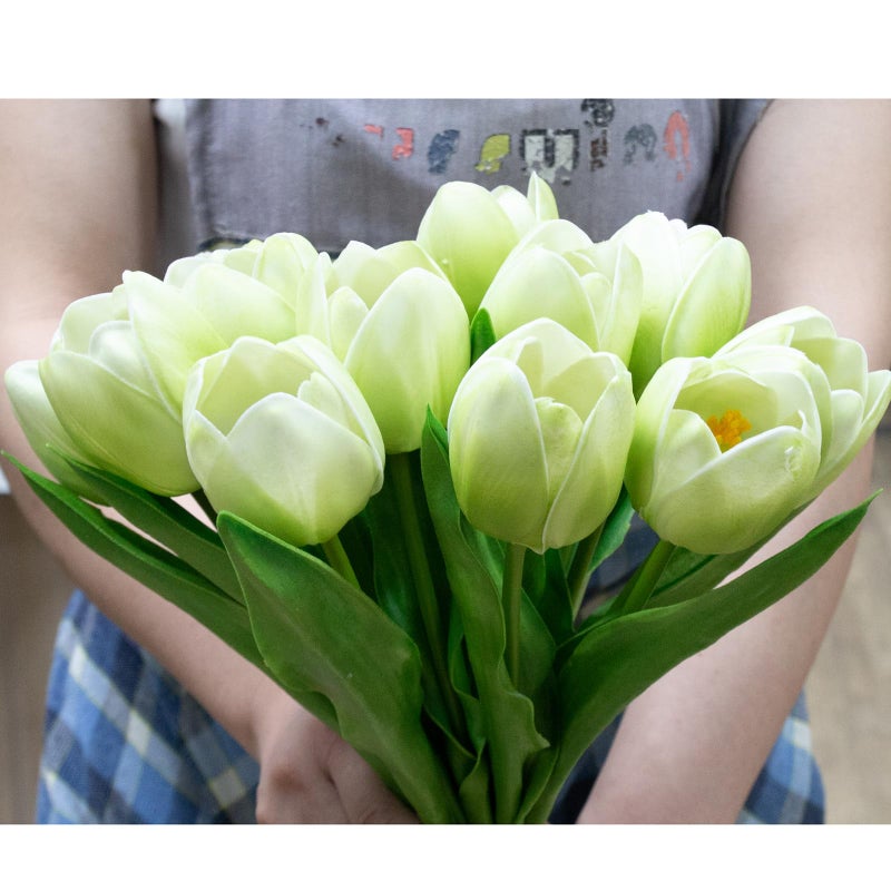 Buart Artificial Tulip in Bulk for Home Kitchen Wedding Bridal Bouquet Fake Flowers for Valentine's Day Mother's Day Easter Table Centerpieces Decorations(Green Real-Touch 12pcs) - Image 2