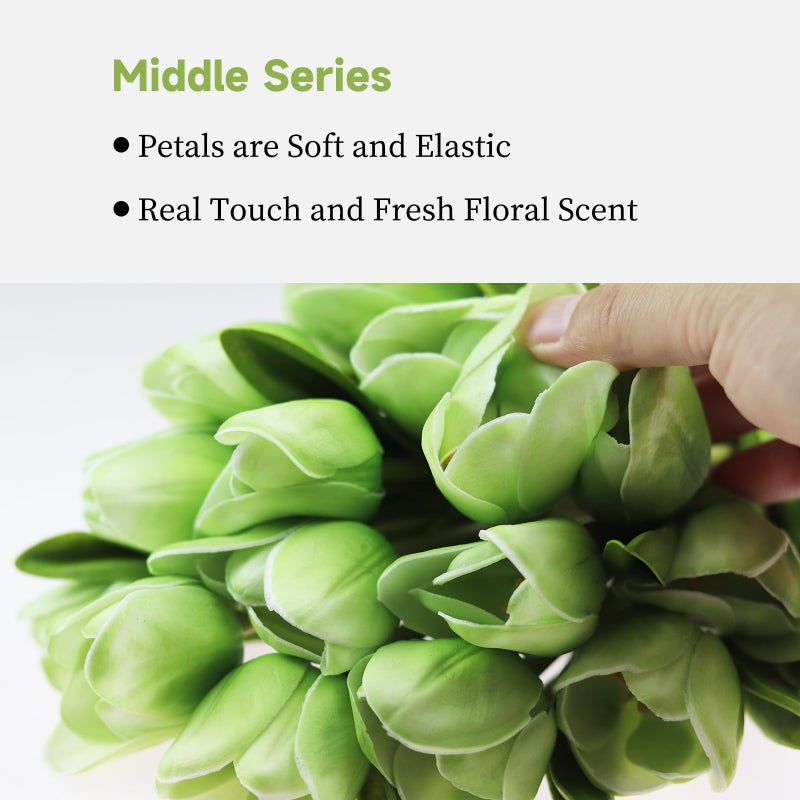 Buart Artificial Tulip in Bulk for Home Kitchen Wedding Bridal Bouquet Fake Flowers for Valentine's Day Mother's Day Easter Table Centerpieces Decorations(Green Real-Touch 12pcs) - Image 3