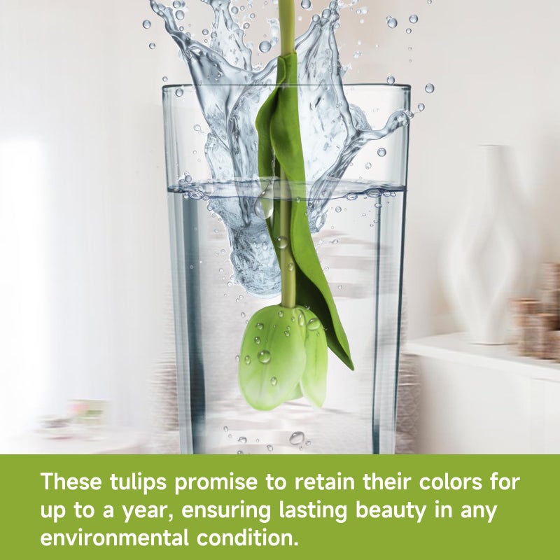 Buart Artificial Tulip in Bulk for Home Kitchen Wedding Bridal Bouquet Fake Flowers for Valentine's Day Mother's Day Easter Table Centerpieces Decorations(Green Real-Touch 12pcs) - Image 4