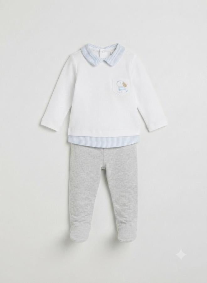 Bumber Baby 2-Piece Set Long Sleeve Top and Footed Trousers,Grey/White - Image 2