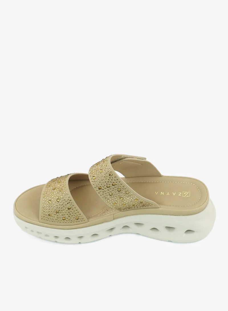 زينة 221-333 Zayna Ladies Casual Slides 3F2006-13 Beige