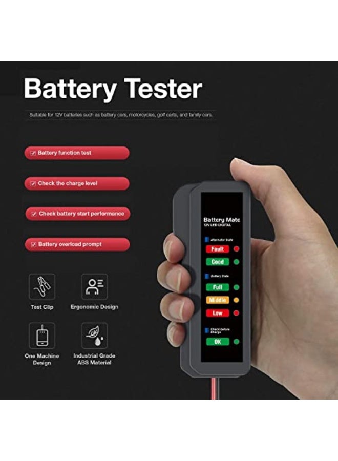 جهاز اختبار بطارية السيارة 12 فولت، جهاز اختبار مولد السيارة مع ضوء مؤشر، كشف حالة البطارية، كشف نظام الشحن، مناسب للسيارات والدراجات النارية والشاحنات. - Image 2