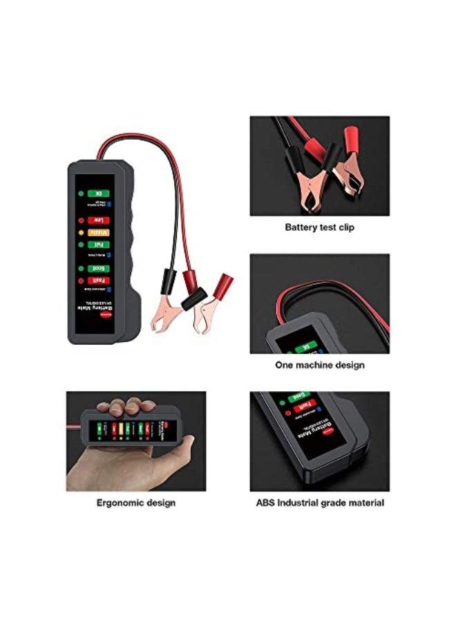 جهاز اختبار بطارية السيارة 12 فولت، جهاز اختبار مولد السيارة مع ضوء مؤشر، كشف حالة البطارية، كشف نظام الشحن، مناسب للسيارات والدراجات النارية والشاحنات. - Image 4