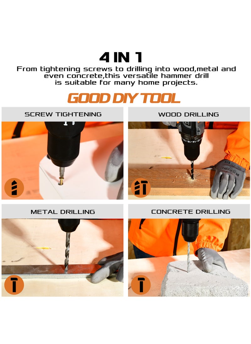 KSEIBI Cordless Hammer Drill 20v with Fast Charger, Two Batteries, Drilling Holes Driving Screws, Wood, Walls, Hammer Drill, Impact Drilling, Removing Stubborn Screws, Automotive Work, High Performance Drill  - Image 5