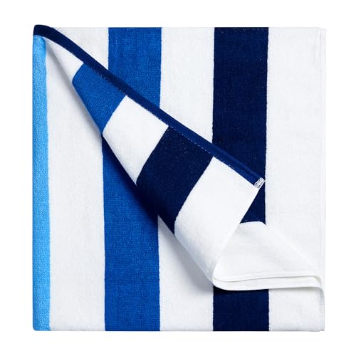 Bornbay Cotton Oversized Beach Towel - Extra Large 40"X70" Plush Thick Pool Towel, XL Fluffy Multi Blue Beach Towels Stripe Swimming Towel for Adults Mens Women - Image 1