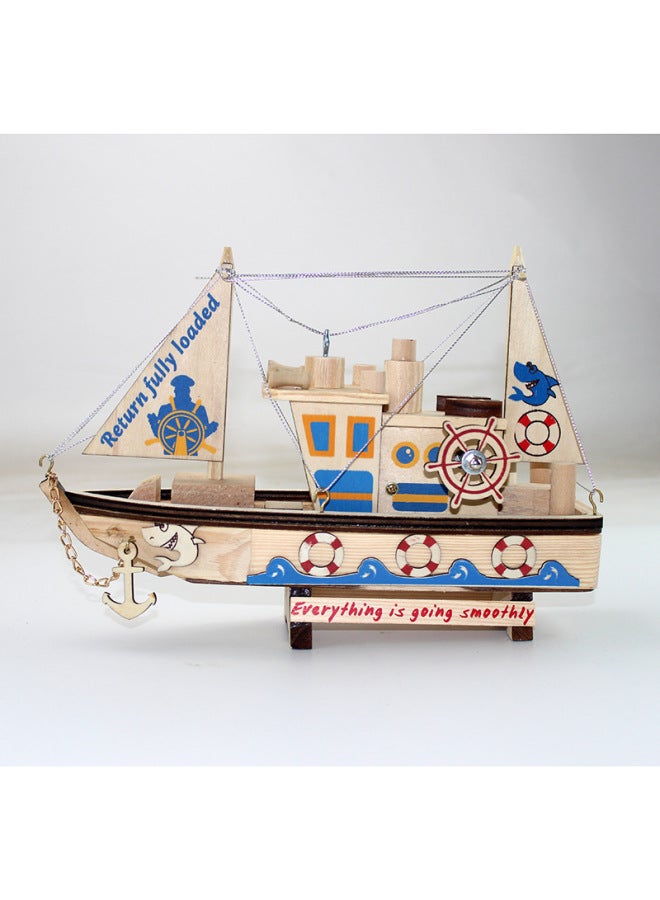 Wooden Sailboat Decoration Music Box Pirate Ship Model Children's Toy Creative Decorative Crafts Decoration Small Gift-Color:Wooden Pirate Ship  - Image 2