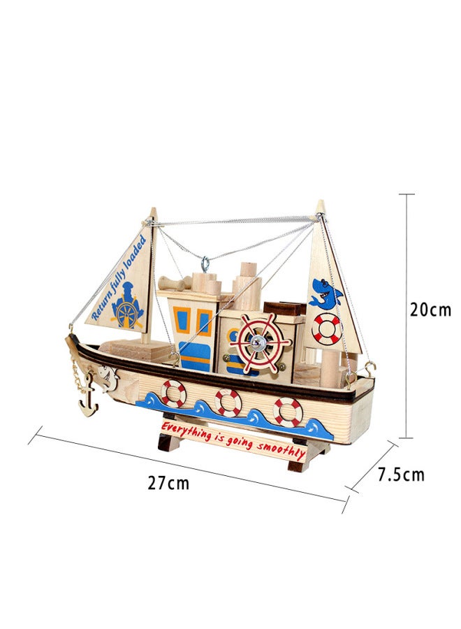 Wooden Sailboat Decoration Music Box Pirate Ship Model Children's Toy Creative Decorative Crafts Decoration Small Gift-Color:Wooden Pirate Ship  - Image 1