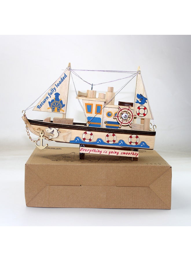 Wooden Sailboat Decoration Music Box Pirate Ship Model Children's Toy Creative Decorative Crafts Decoration Small Gift-Color:Wooden Pirate Ship  - Image 4