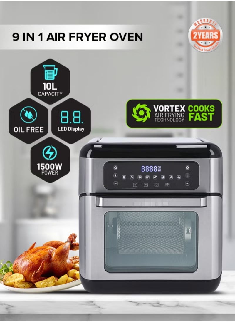 ماركة غير محددة مقلاة هوائية تعمل بالحَمل الحراري 9 في 1 10 L 1500 W  أسود/ فضي 
