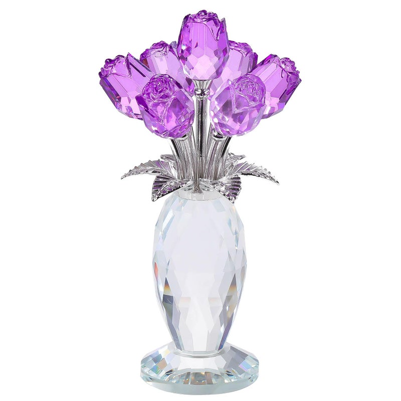 Movdyka Crystal Purple Rose Flower Figurine  Glass Roses Flower Bouquet Ornament Home Decor  Mother's Day Valentine's Christmas Wedding Romantic Gifts for Women Mom Wife Girlfriend - Image 1
