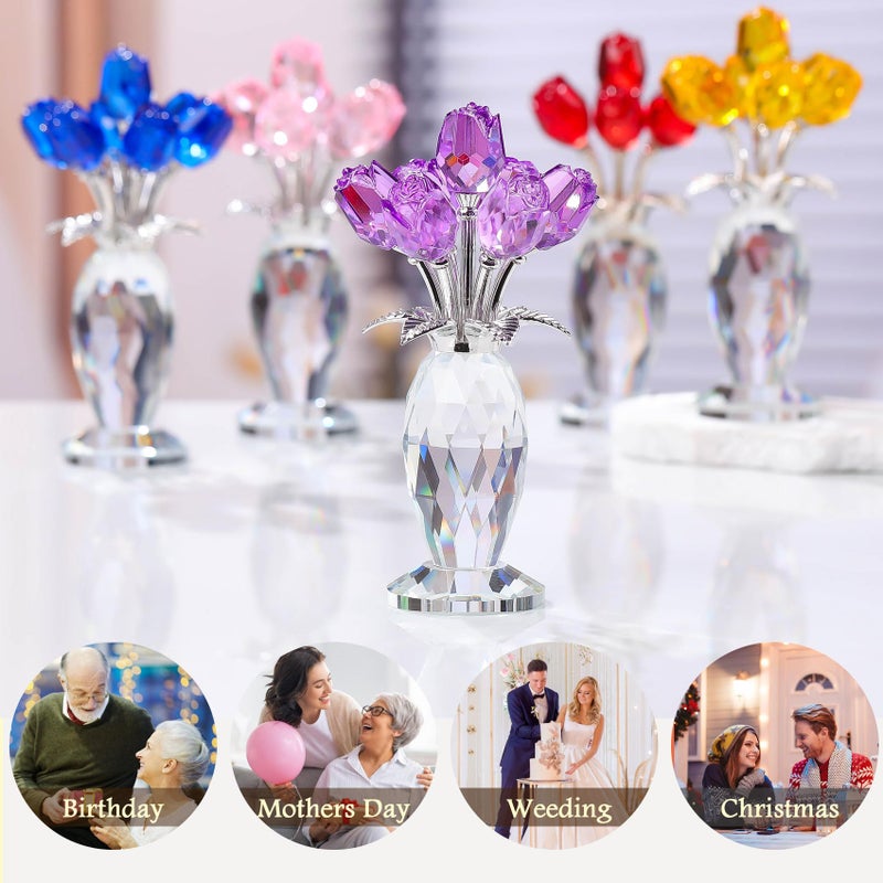 Movdyka Crystal Purple Rose Flower Figurine  Glass Roses Flower Bouquet Ornament Home Decor  Mother's Day Valentine's Christmas Wedding Romantic Gifts for Women Mom Wife Girlfriend - Image 4