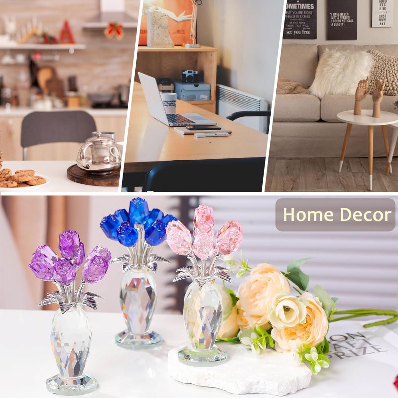 Movdyka Crystal Purple Rose Flower Figurine  Glass Roses Flower Bouquet Ornament Home Decor  Mother's Day Valentine's Christmas Wedding Romantic Gifts for Women Mom Wife Girlfriend - Image 5